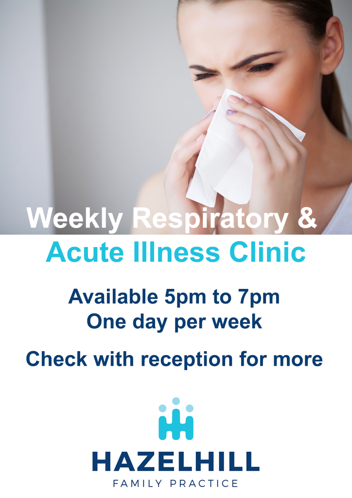 A weekly Respiratory & Acute Illness Clinic will run at Hazelhill Family Practice located in Ballyhaunis, Co. Mayo every week until February 2026. 